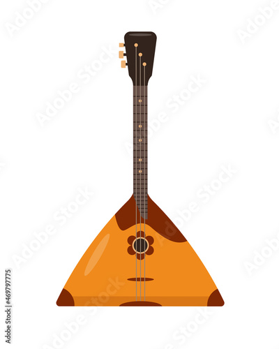 Balalaika icon. National russian and Ukrainian folk wooden stringed instrument. Triangular balalaika with three strings isolated on white background. Vector illustration in flat or cartoon style.
