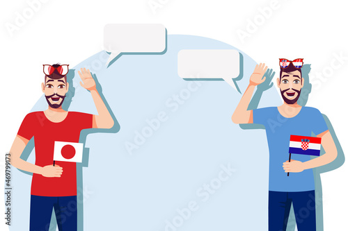 Vector illustration of people speaking the languages of Japan and Croatia. Illustration of translation, transcription and dialogue between Japan and Croatia. 