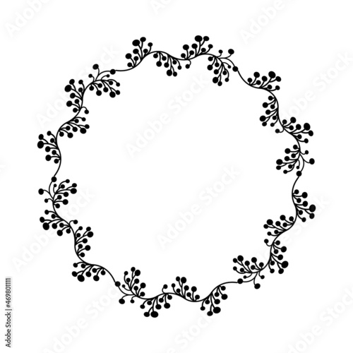 Circle shaped black frame made of plants on white isolated background