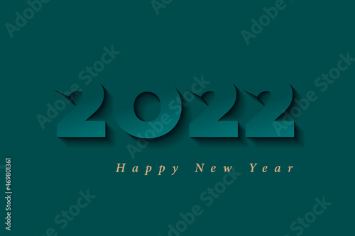 2022 Appearing or Fading Numerals Logo with Cut Paper Effect and Happy New Year Lettering - Gold on Turquoise Background - Mixed Graphic Design