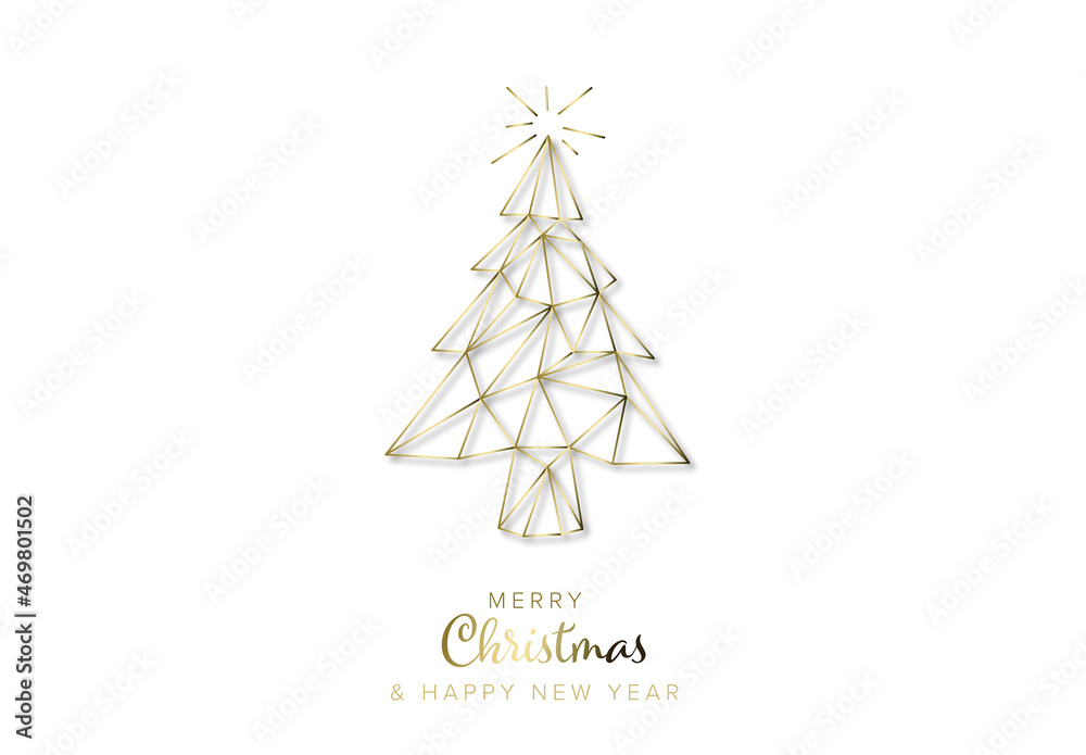 Minimalist Modern Christmas Card with Tree Made from Golden Wires Stock ...
