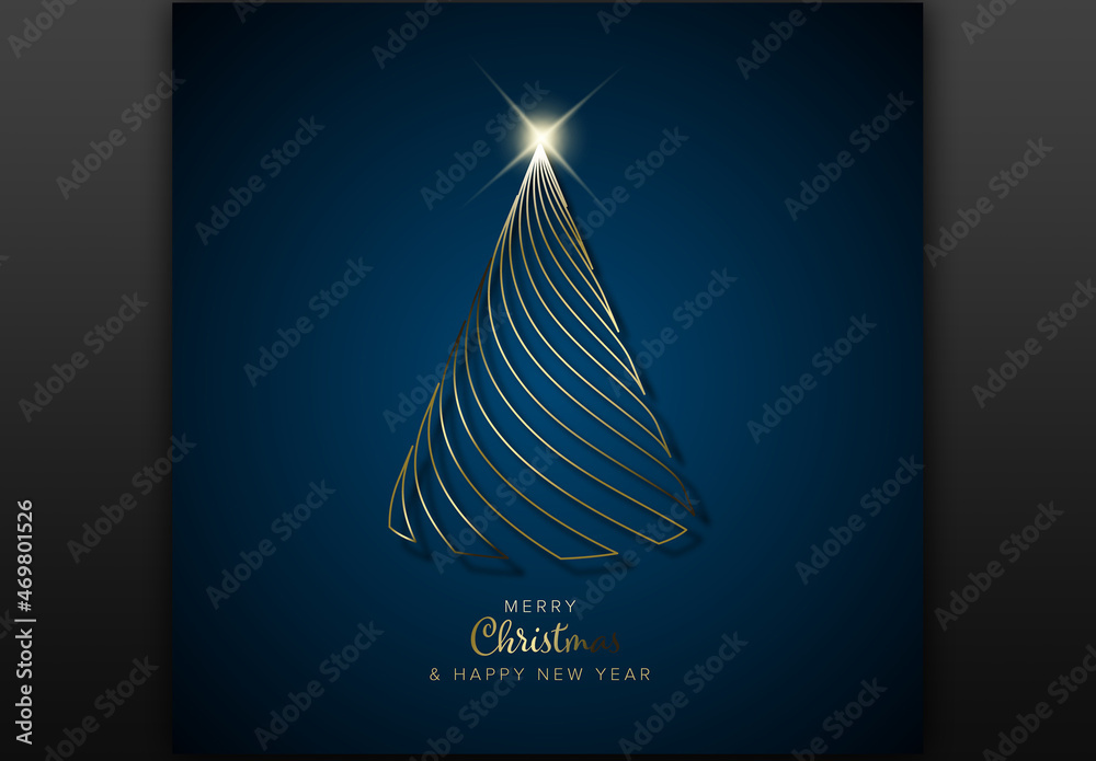 Minimalist Modern Christmas Card with Tree Made from Golden Spiral ...