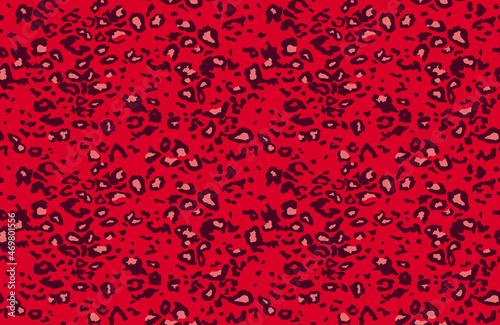 Red seamless dot pattern. Fashionable wild leopard