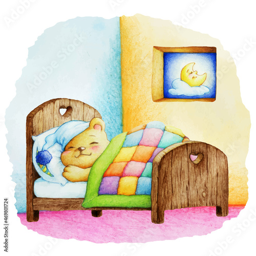 Obraz na płótnie watercolor hand drawn sleeping bear illustration