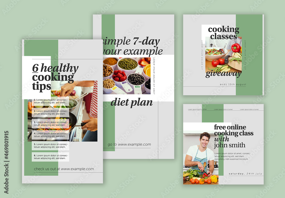 Healthy Cooking Social Media Posts Stock Template | Adobe Stock