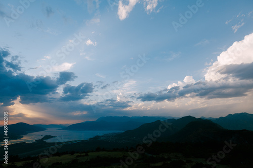 Sunset sky over the Kotor Bay. Montenegro © Nadtochiy