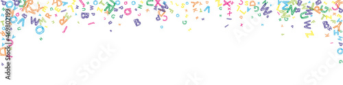 Falling letters of English language. Colorful messy sketch flying words of Latin alphabet. Foreign languages study concept. Incredible back to school banner on white background.