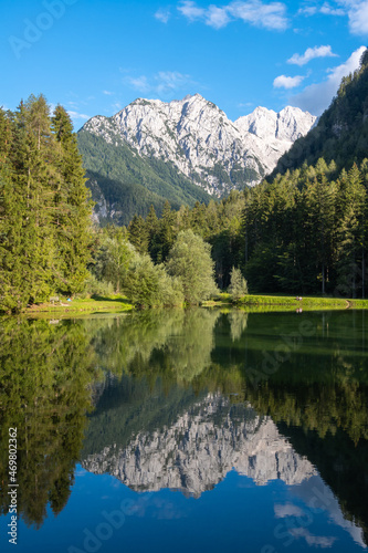 Fototapeta Naklejka Na Ścianę i Meble -  Scenic mountain reflection in the lake Plansansko jezero at Jezersko, Slovenia