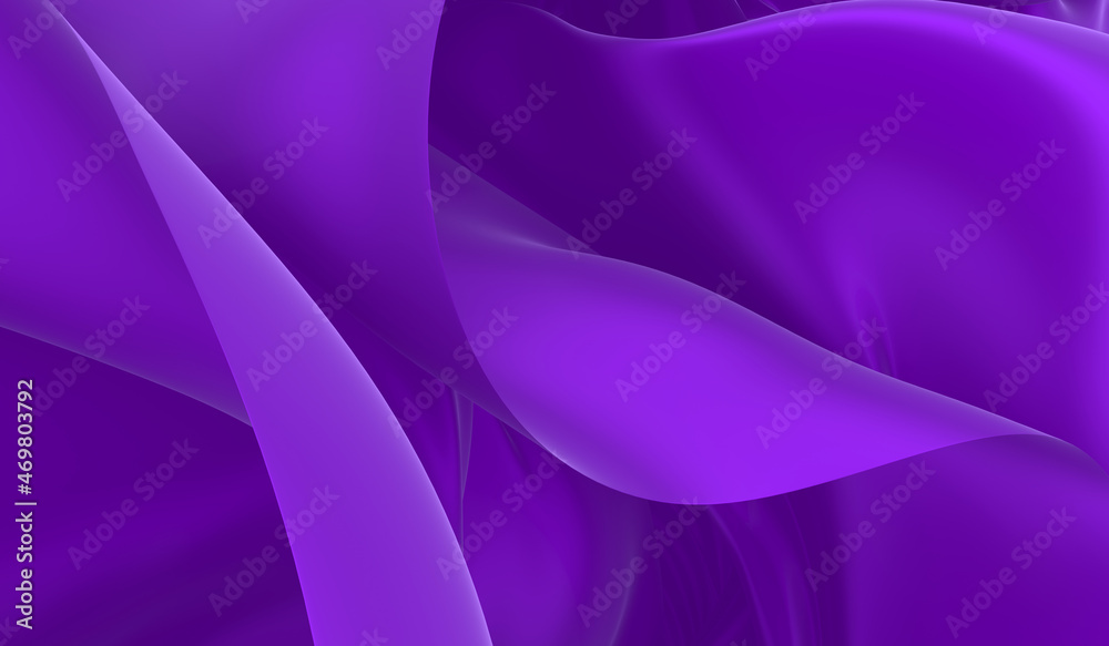 Beautiful flowing fabric of violet wavy silk or satin. 3d rendering image.