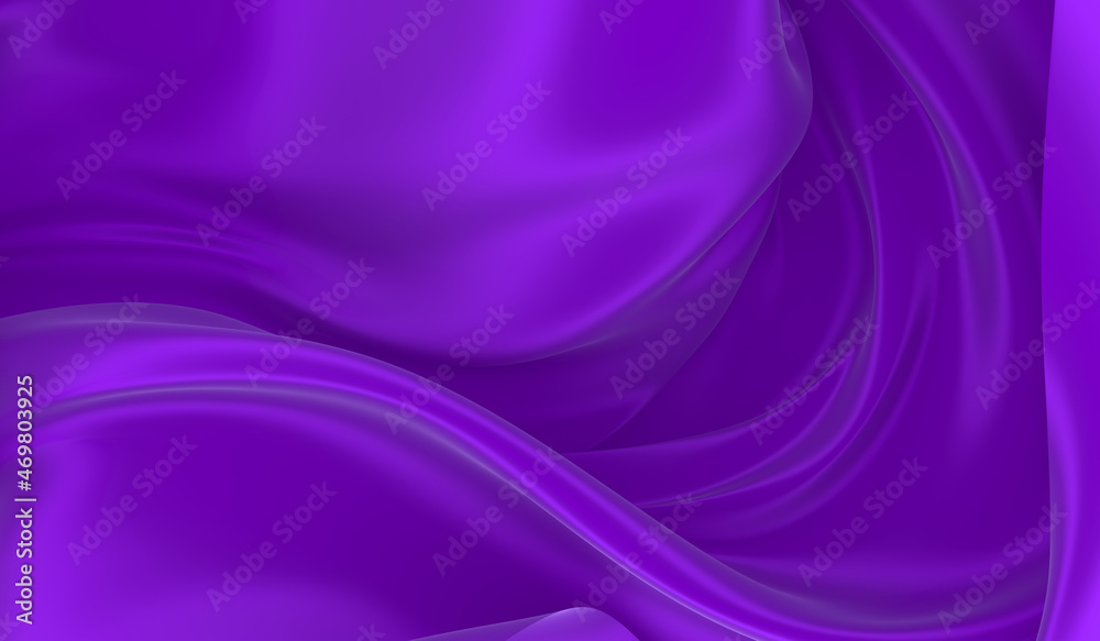 Obraz premium Beautiful flowing fabric of violet wavy silk or satin. 3d rendering image.