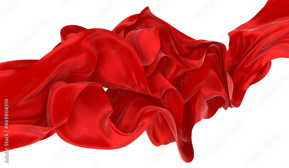 Beautiful flowing fabric of red wavy silk or satin. 3d rendering image. Beautiful flowing fabric of red wavy silk or satin. 3d rendering image.