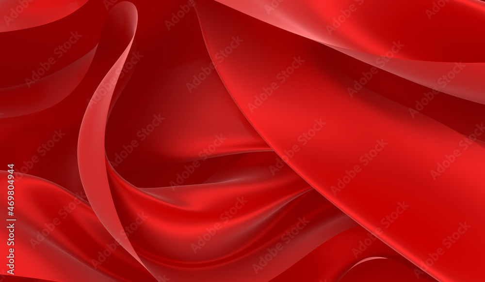 Beautiful flowing fabric of red wavy silk or satin. 3d rendering image. Beautiful flowing fabric of red wavy silk or satin. 3d rendering image.