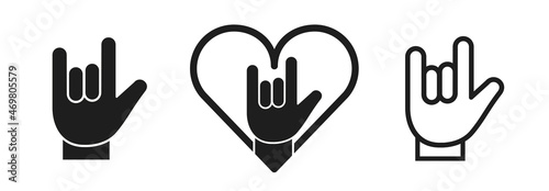 Hand with love you gesture icon set