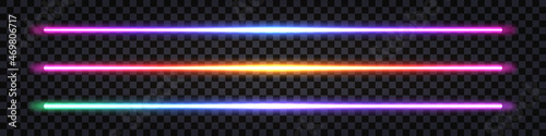 Laser neon glowing sticks, gradient rainbow light effect.  Laser iridescent beams, fluorescent electric shine lines, luminous stripes. Design element isolated, vector illustration