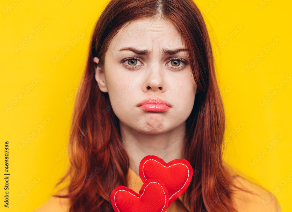 pretty woman heart on a stick emotions holiday yellow background pretty woman heart on a stick emotions holiday yellow background