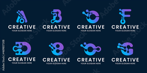 set of alphabet logo combined with dot molecule