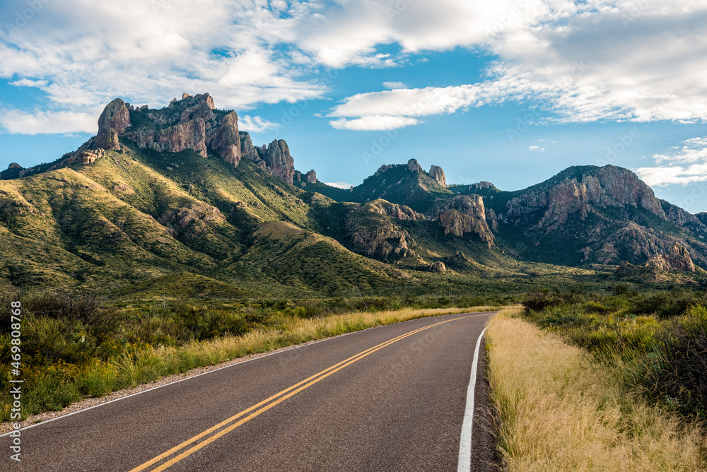 Famous panoramic view of the Chisos mountains in Big Bend NP