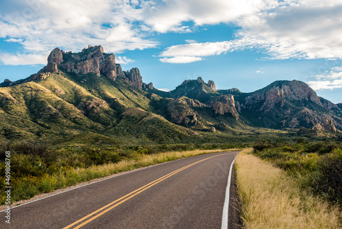 Famous panoramic view of the Chisos mountains in Big Bend NP photo