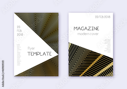 Triangle cover design template set. Gold abstract