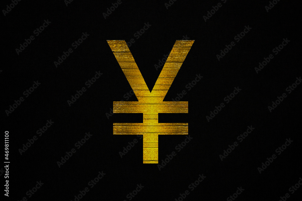 Obraz premium Golden japanese yen sign on a black canvas background