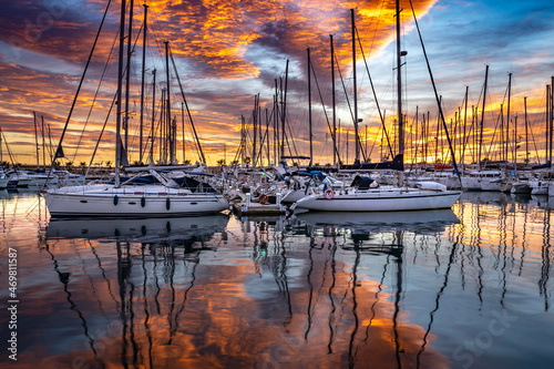 Yacht port at cloudy sunset, Torrevieja Costa Blanca, Spain.