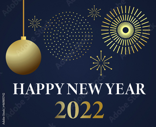 2022 Happy New Year Vector Abstract Holiday Illustration Gold With Blue Background