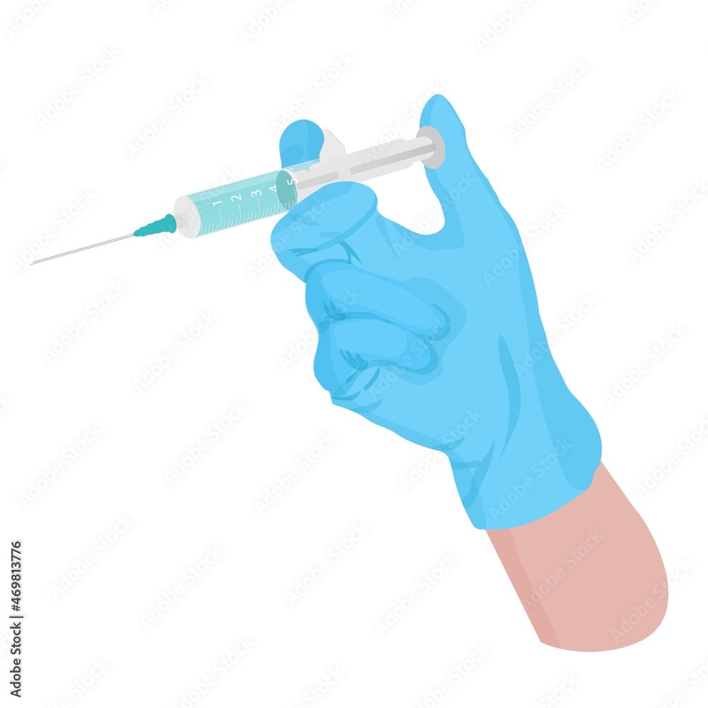 Hand with injection syringe.Vector illustration in cartoon style. Hand with injection syringe.Vector illustration in cartoon style.