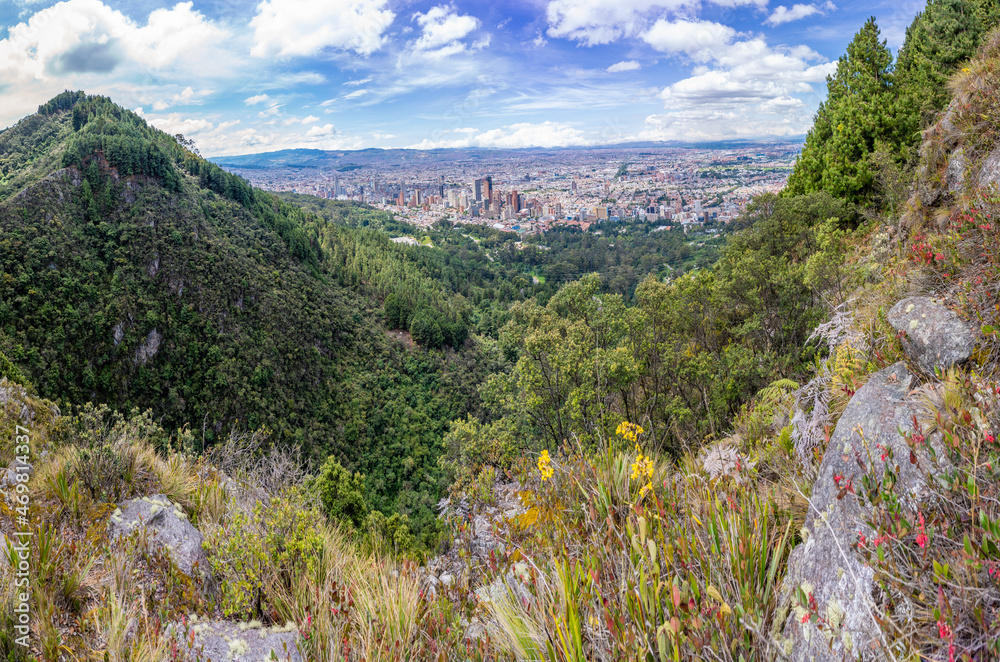 Panoramic view of the city of Bogota from the eastern hills.