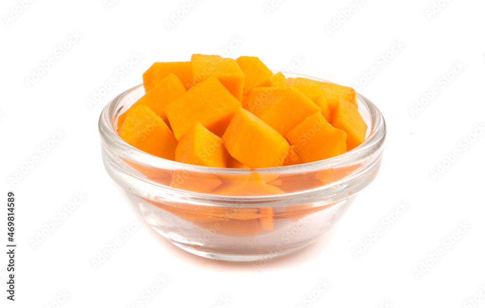 bowl of sliced pumpkin pieces bowl of sliced pumpkin pieces