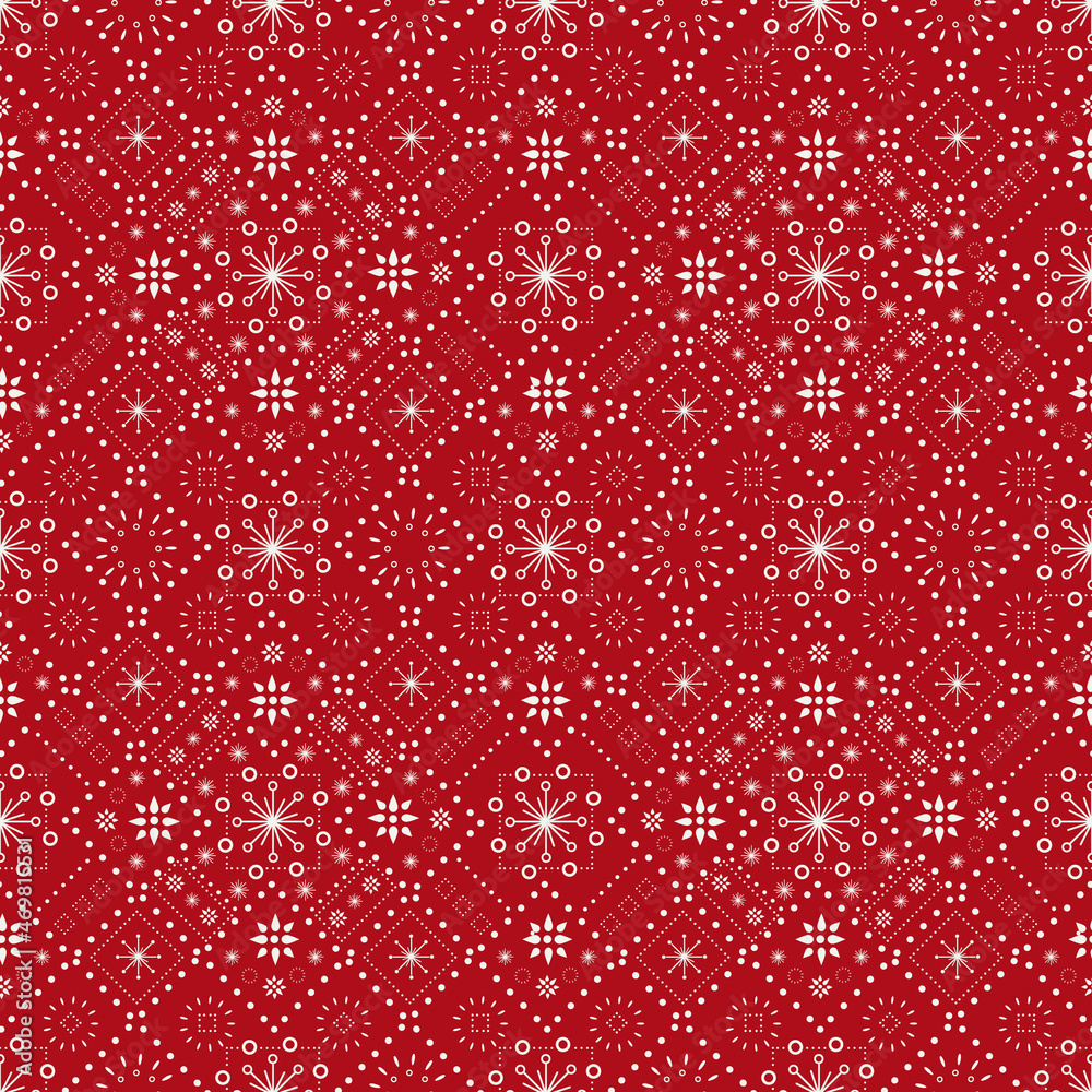 Fototapeta premium Seamless vector pattern of abstract ornaments on red background designed for Christmas celebration