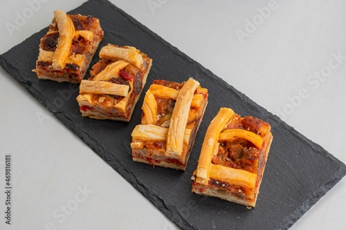 Pieces of hot homemade beef pie