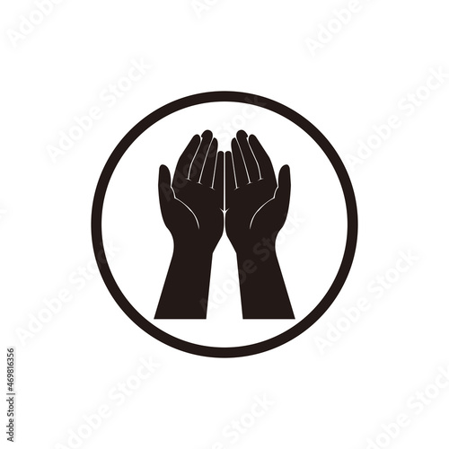 Gesture of the hands folded in prayer. Hands cupped together  symbol on white background