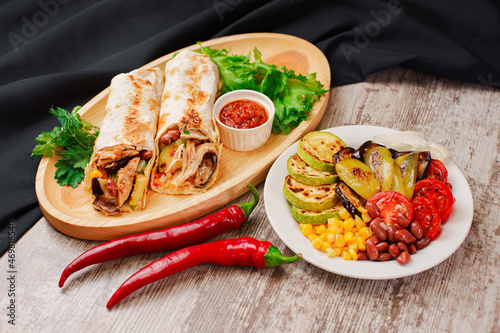 Shawarma donner kebab with vegetables