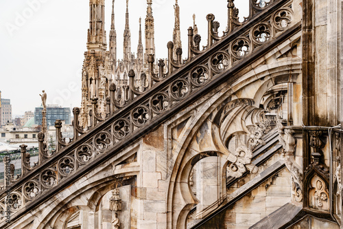 Intricate arched roof overlays of the Duomo. Italy, Milan