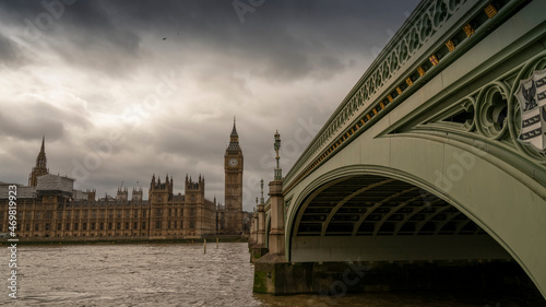 Big Ben Clock Tower and Westminster bridge over the thames river in London  UK