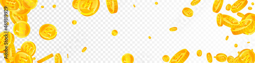 Korean won coins falling. Dazzling scattered WON coins. Korea money. Actual jackpot, wealth or success concept. Vector illustration.