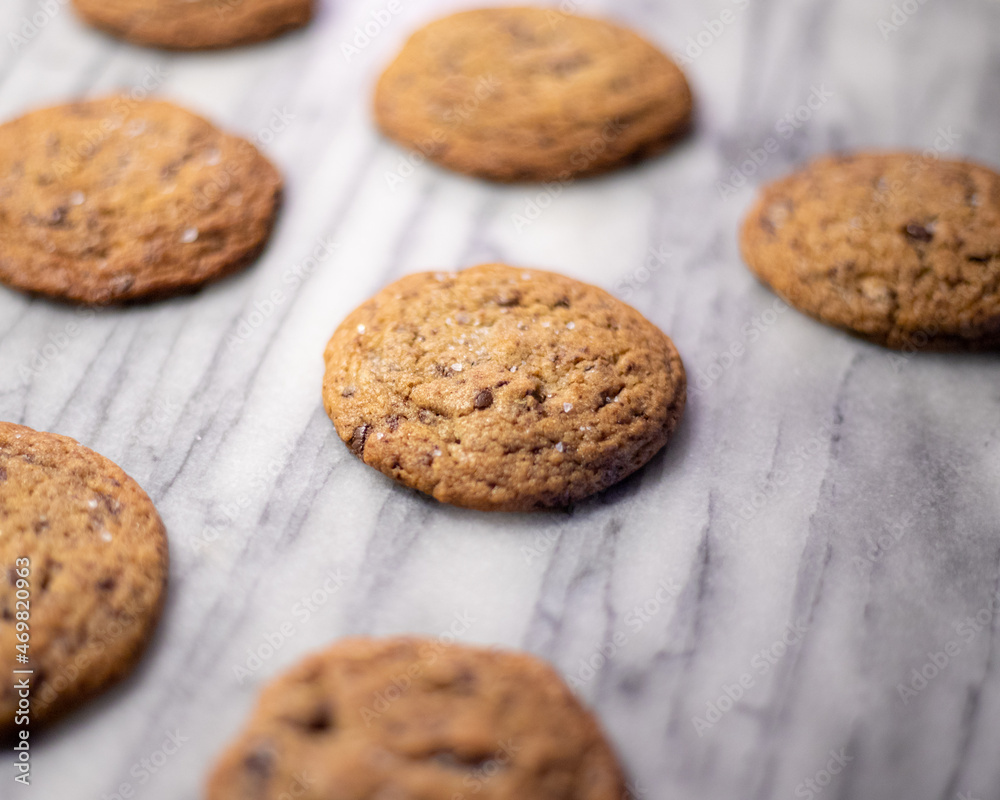 Chocolate Chip Cookies on White Marble Chocolate Chip Cookies on White Marble