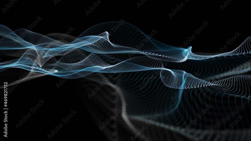 Futuristic video animation with particle wave object in slow motion, 4096x2304 loop 4K