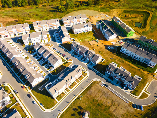 Panorama of the new residential area of the town with a view from above, Virginia, USA