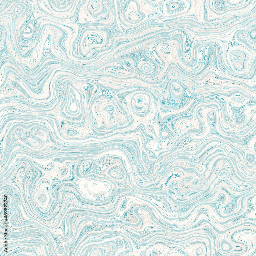 Aegean teal mottled swirl marble nautical texture background. Summer coastal living style home decor. Liquid fluid blue water flow effect dyed textile seamless pattern.