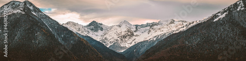 Panoramic view of the Pyrenees in winter. You can see the Aneto. photo