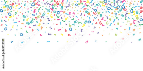 Falling colorful messy numbers. Math study concept with flying digits. Unequaled back to school mathematics banner on white background. Falling numbers vector illustration.