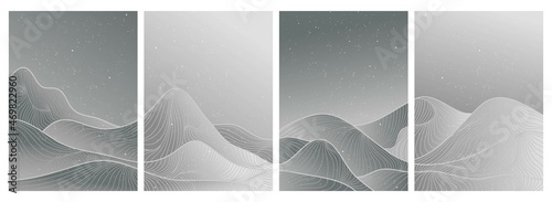 mountain line art print. Abstract contemporary aesthetic backgrounds landscapes. with mountain, sea, skyline, wave. vector illustrations