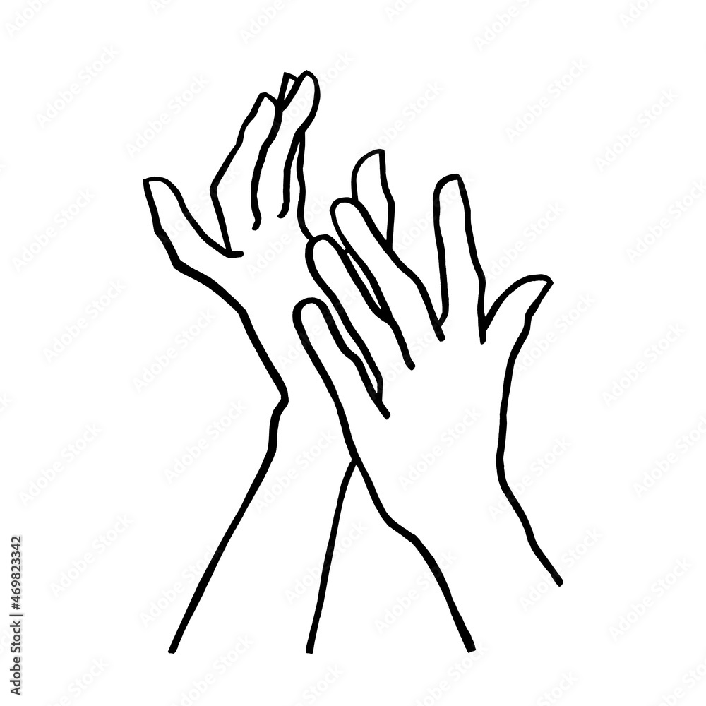 Black line art two hands isolated on white background. Meditation relax Creative hand-drawn element for card, celebration, zen, yoga, wedding, sticker, sketchbook, coloring book, artist, wallpaper Black line art two hands isolated on white background. Meditation relax Creative hand-drawn element for card, celebration, zen, yoga, wedding, sticker, sketchbook, coloring book, artist, wallpaper