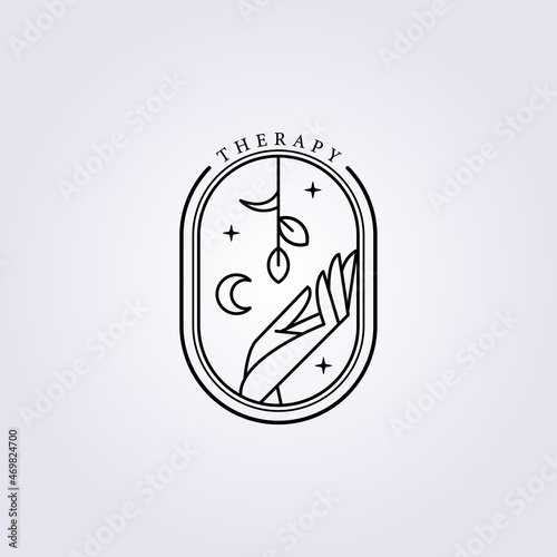 hand, leaves, and flower logo vector illustration linear minimalist logo icon vector, logo for beauty, cosmetic, therapy