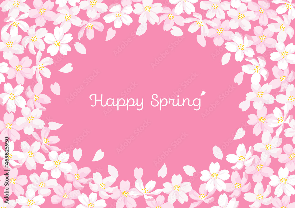 Cherry Blossoms Illustration Frame, Pink Background