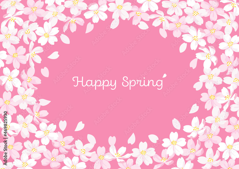 Cherry Blossoms Illustration Frame, Pink Background Cherry Blossoms Illustration Frame, Pink Background