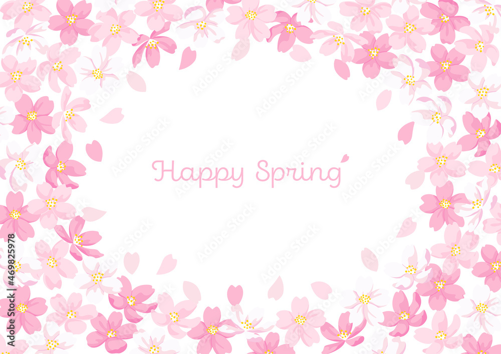 Cherry Blossoms Illustration Frame, White Background