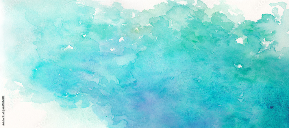 青緑色の水彩背景イラスト、水彩テクスチャ素材