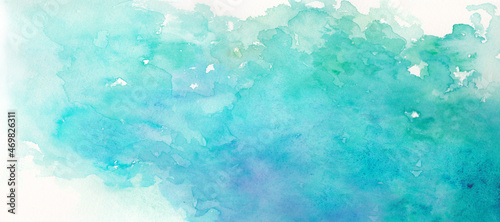 青緑色の水彩背景イラスト、水彩テクスチャ素材